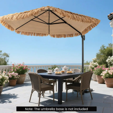 9.5 FT Cantilever Tiki Patio Umbrella Hawaiian Style Offset Hanging Umbrella-Natural - Natural - Outdoor Umbrellas