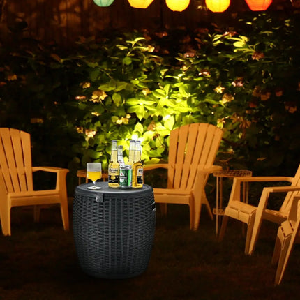 9.5 Gallon 4-in-1 Patio Rattan Cool Bar Cocktail Table Side Table-Black - Black - Coolers