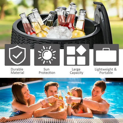 9.5 Gallon 4-in-1 Patio Rattan Cool Bar Cocktail Table Side Table-Black - Black - Coolers