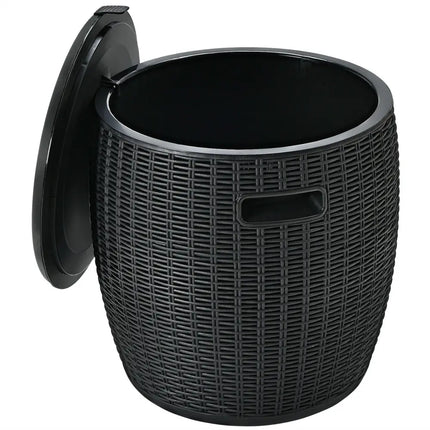 9.5 Gallon 4-in-1 Patio Rattan Cool Bar Cocktail Table Side Table-Black - Black - Coolers