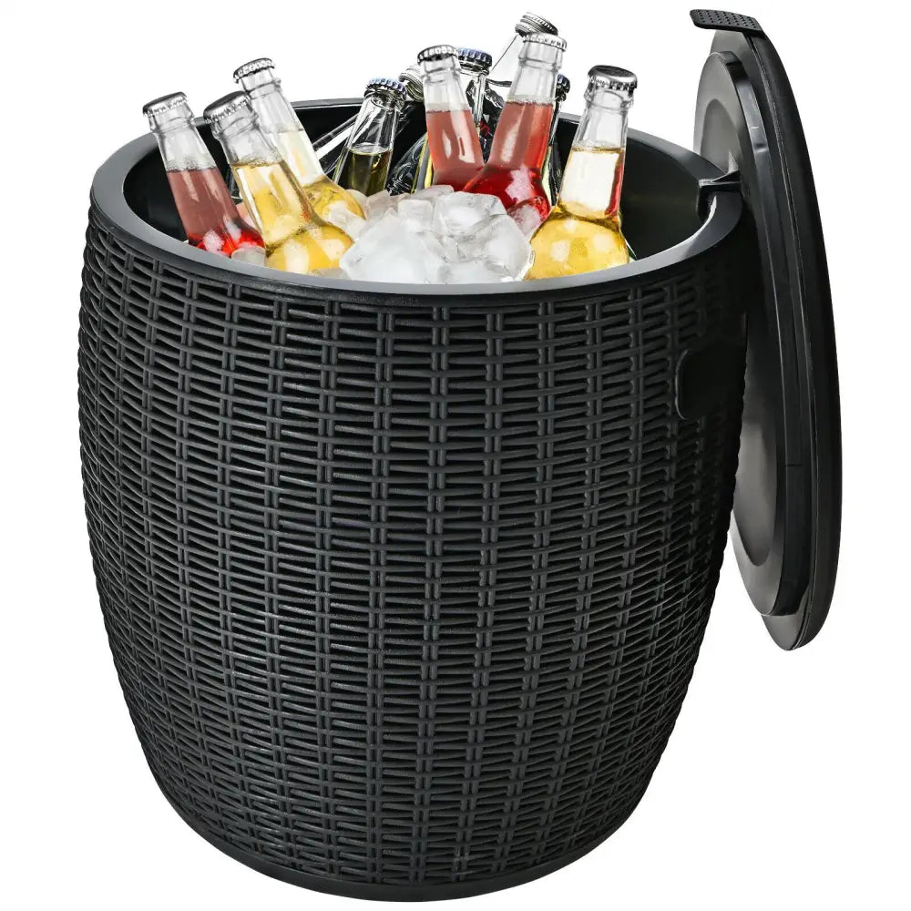 9.5 Gallon 4-in-1 Patio Rattan Cool Bar Cocktail Table Side Table-Black - Black - Coolers