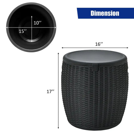 9.5 Gallon 4-in-1 Patio Rattan Cool Bar Cocktail Table Side Table-Black - Black - Coolers