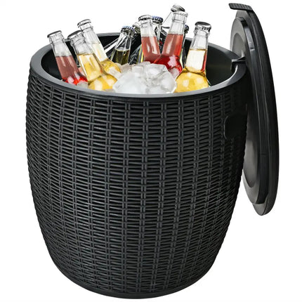9.5 Gallon 4-in-1 Patio Rattan Cool Bar Cocktail Table Side Table-Black - Black - Coolers