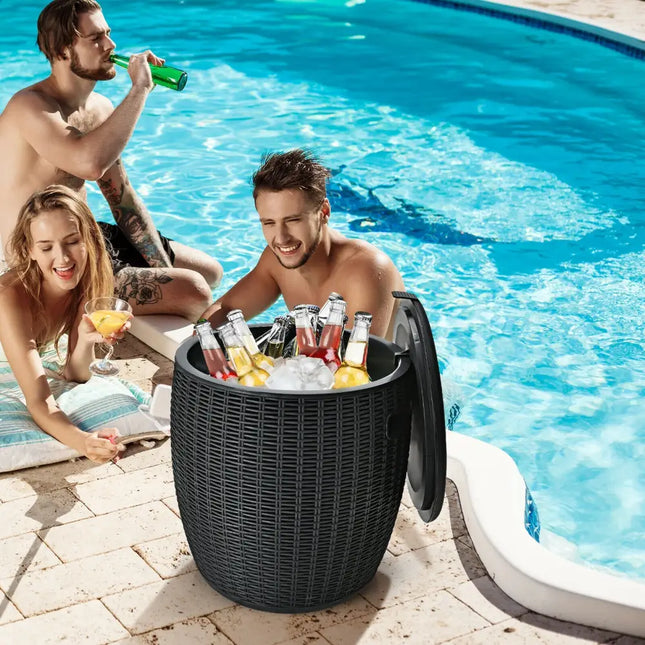 9.5 Gallon 4-in-1 Patio Rattan Cool Bar Cocktail Table Side Table-Black - Black - Coolers
