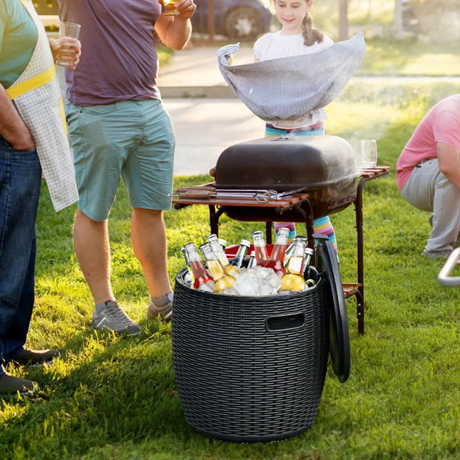 9.5 Gallon 4-in-1 Patio Rattan Cool Bar Cocktail Table Side Table-Black - Black - Coolers