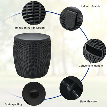 9.5 Gallon 4-in-1 Patio Rattan Cool Bar Cocktail Table Side Table-Black - Black - Coolers