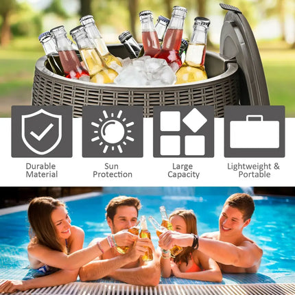 9.5 Gallon 4-in-1 Patio Rattan Cool Bar Cocktail Table Side Table-Brown - Brown - Coolers