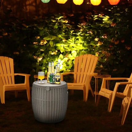 9.5 Gallon 4-in-1 Patio Rattan Cool Bar Cocktail Table Side Table-Brown - Brown - Coolers