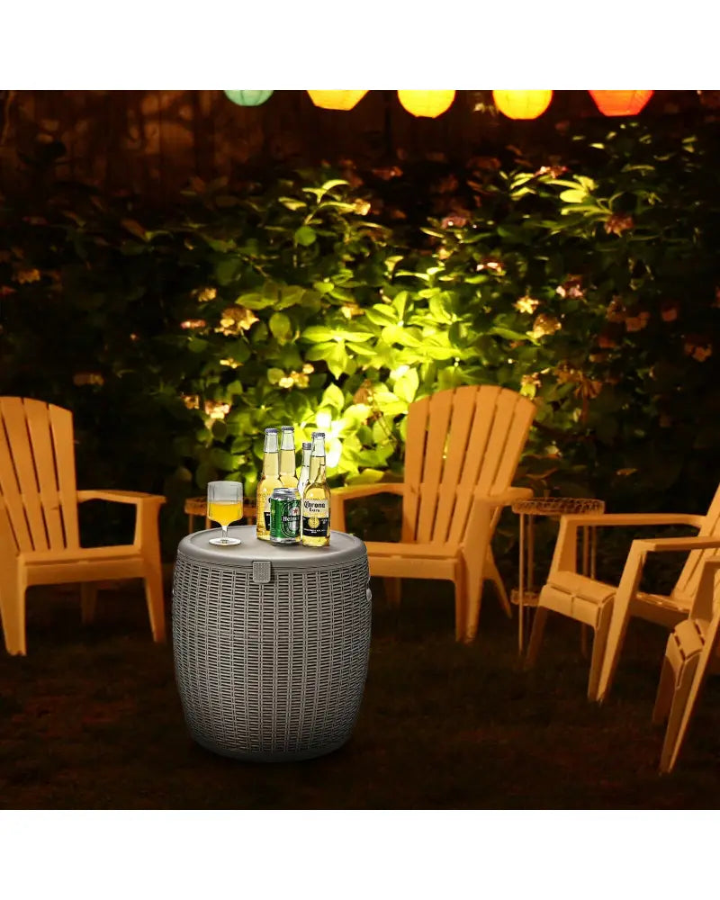 9.5 Gallon 4-in-1 Patio Rattan Cool Bar Cocktail Table Side Table-Brown - Brown - Coolers