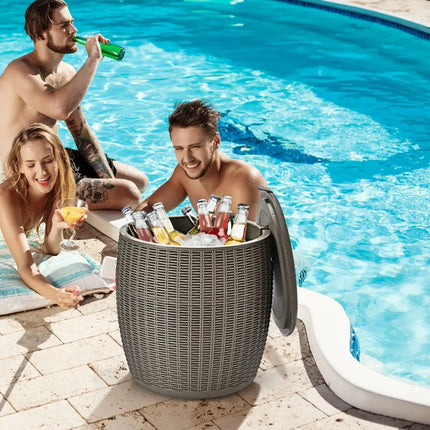 9.5 Gallon 4-in-1 Patio Rattan Cool Bar Cocktail Table Side Table-Brown - Brown - Coolers