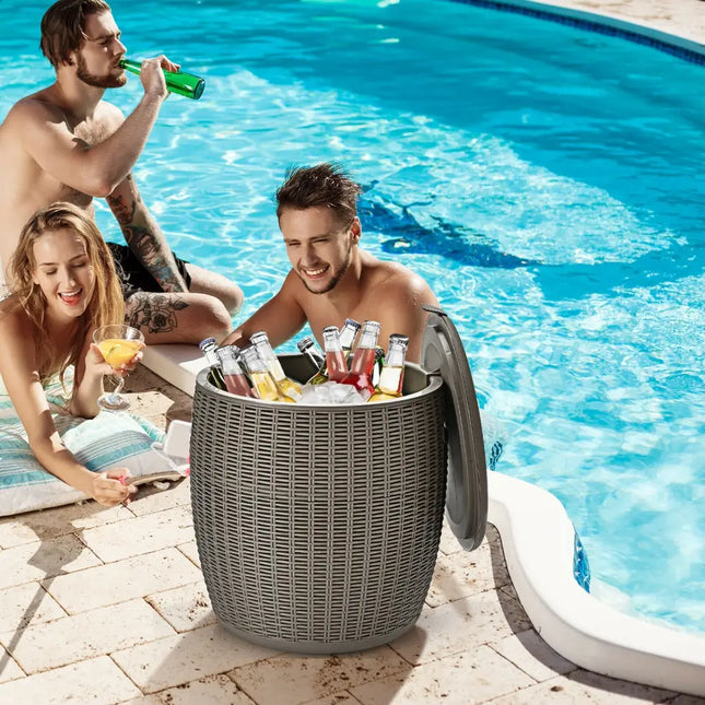 9.5 Gallon 4-in-1 Patio Rattan Cool Bar Cocktail Table Side Table-Brown - Brown - Coolers