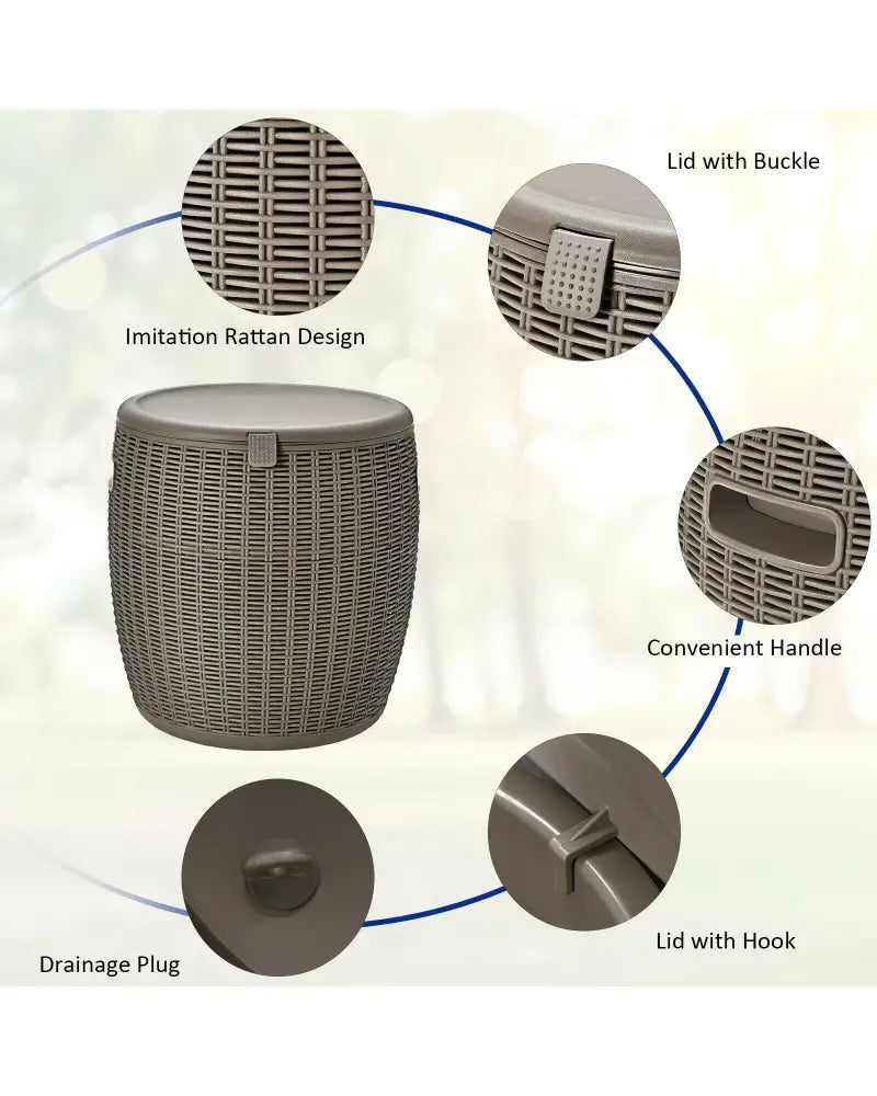 9.5 Gallon 4-in-1 Patio Rattan Cool Bar Cocktail Table Side Table-Brown - Brown - Coolers