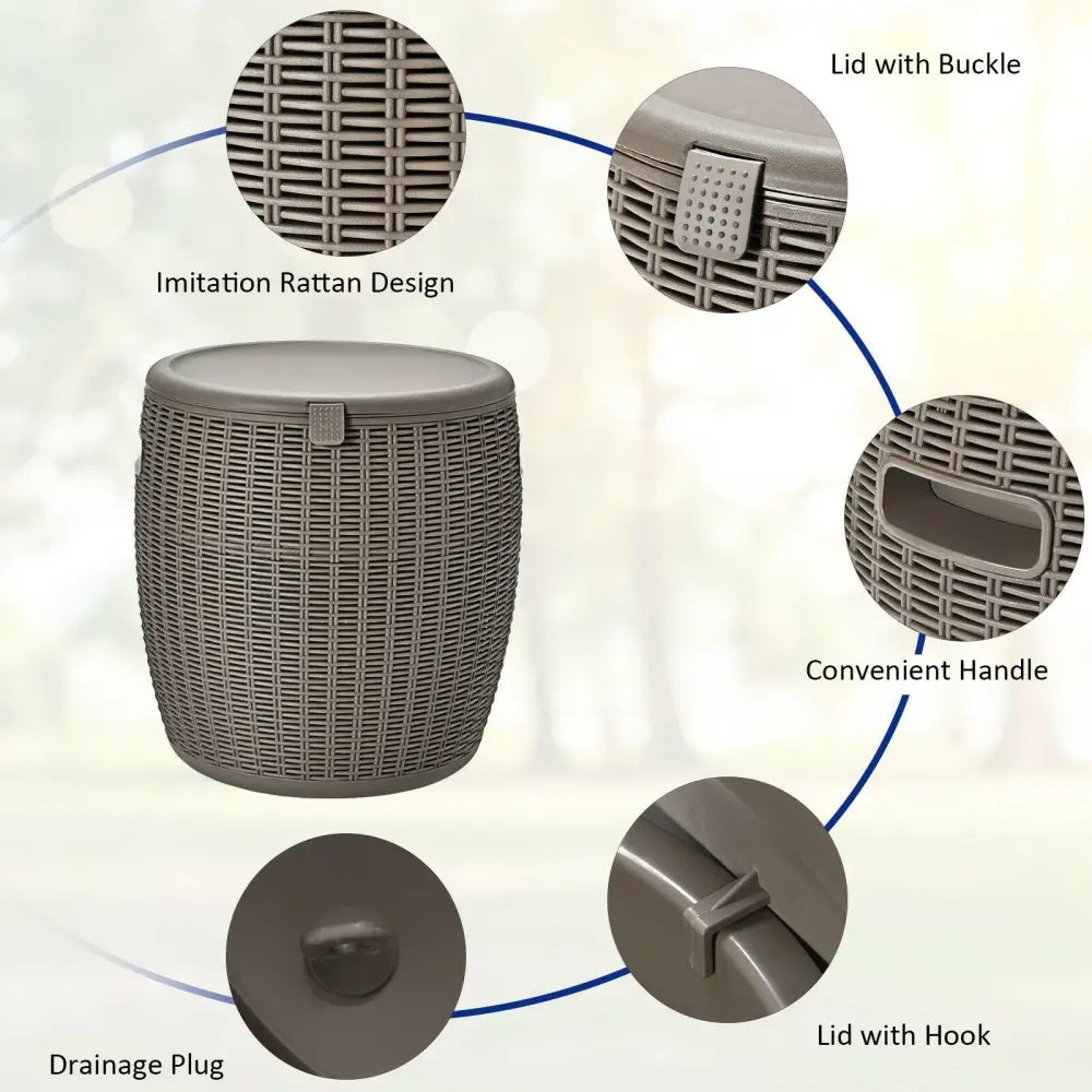 9.5 Gallon 4-in-1 Patio Rattan Cool Bar Cocktail Table Side Table-Brown - Brown - Coolers