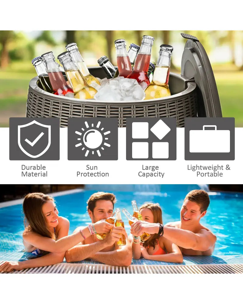 9.5 Gallon 4-in-1 Patio Rattan Cool Bar Cocktail Table Side Table-Brown - Brown - Coolers