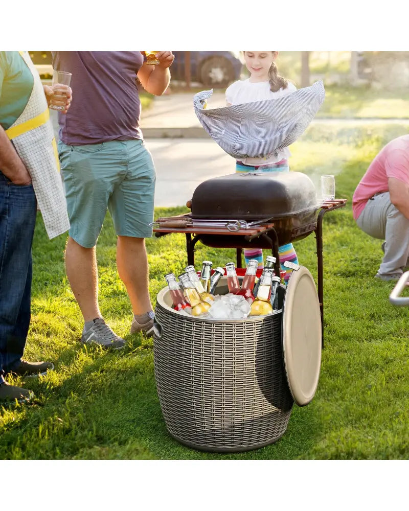 9.5 Gallon 4-in-1 Patio Rattan Cool Bar Cocktail Table Side Table-Brown - Brown - Coolers