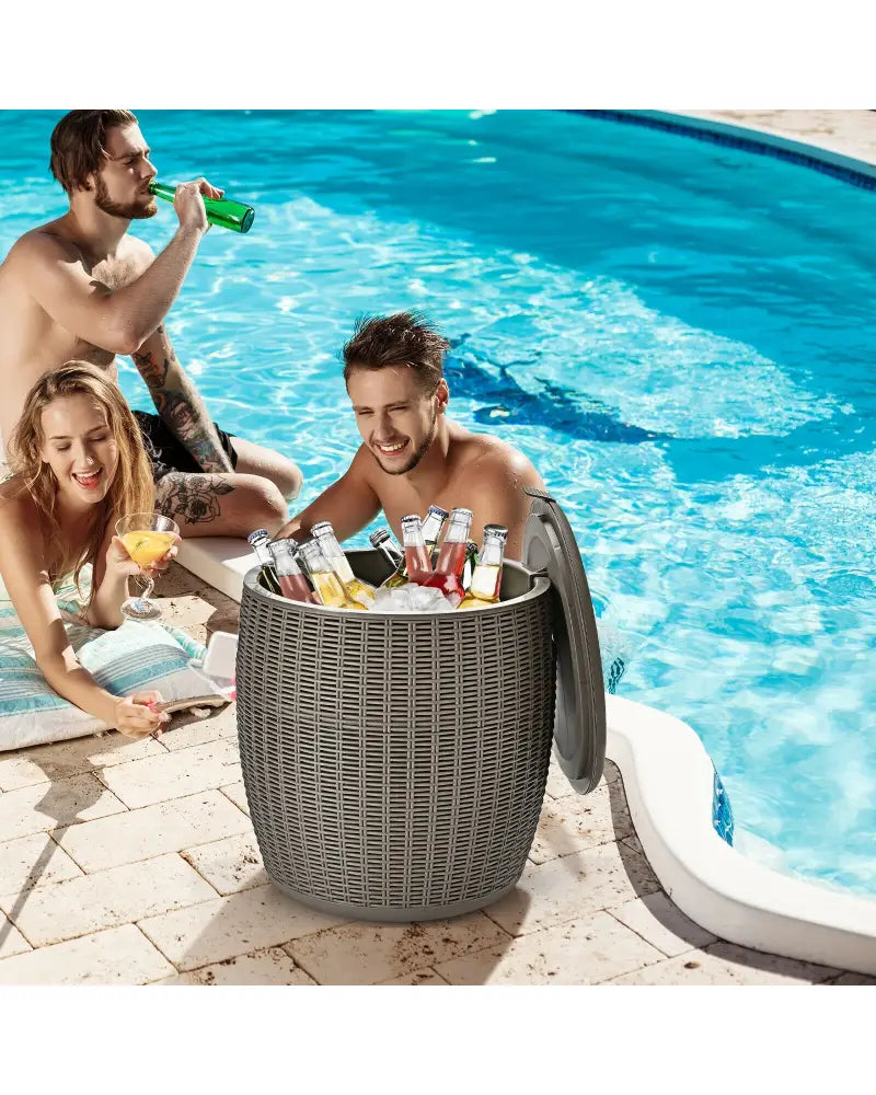 9.5 Gallon 4-in-1 Patio Rattan Cool Bar Cocktail Table Side Table-Brown - Brown - Coolers