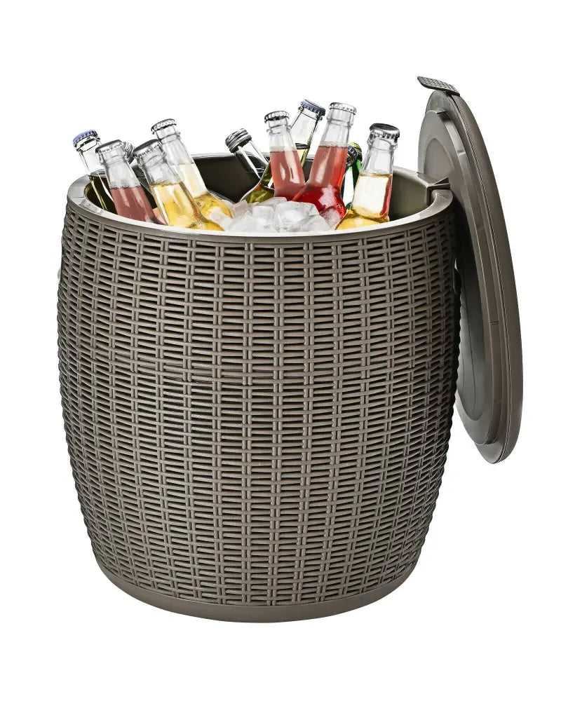 9.5 Gallon 4-in-1 Patio Rattan Cool Bar Cocktail Table Side Table-Brown - Brown - Coolers