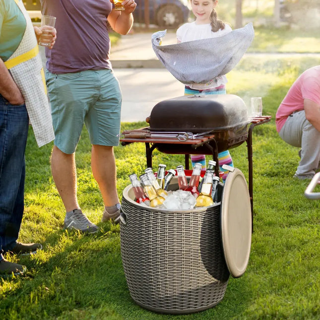 9.5 Gallon 4-in-1 Patio Rattan Cool Bar Cocktail Table Side Table-Brown - Brown - Coolers