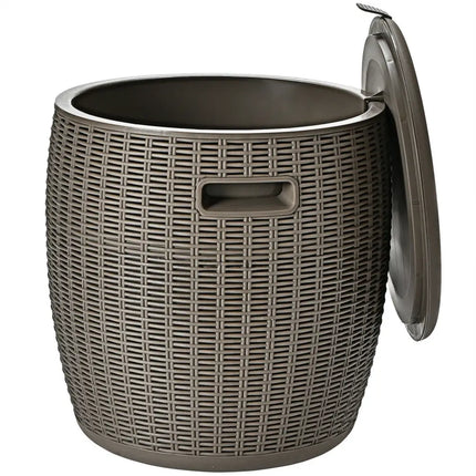 9.5 Gallon 4-in-1 Patio Rattan Cool Bar Cocktail Table Side Table-Brown - Brown - Coolers
