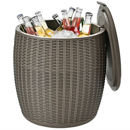 9.5 Gallon 4-in-1 Patio Rattan Cool Bar Cocktail Table Side Table-Brown - Brown - Coolers