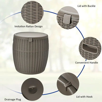 9.5 Gallon 4-in-1 Patio Rattan Cool Bar Cocktail Table Side Table-Brown - Brown - Coolers