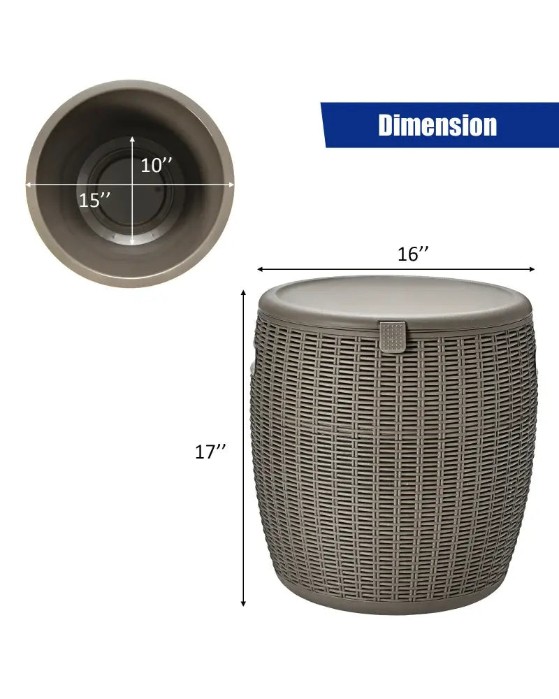 9.5 Gallon 4-in-1 Patio Rattan Cool Bar Cocktail Table Side Table-Brown - Brown - Coolers