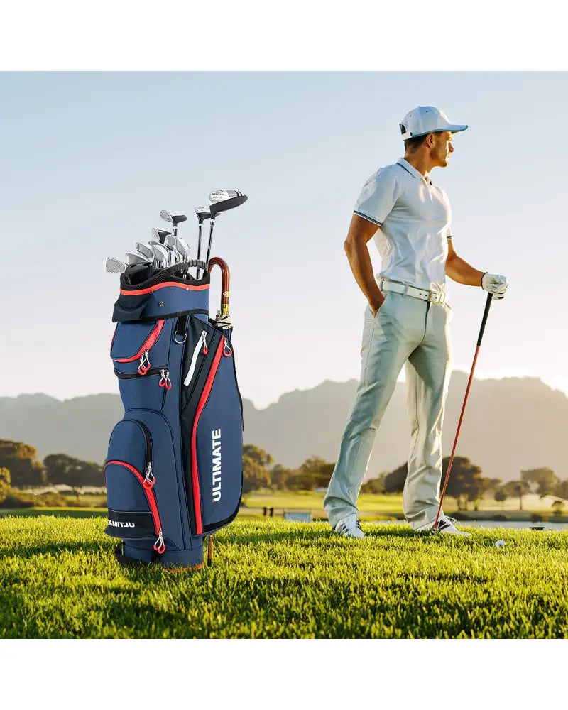 9.5 Inch Golf Cart Bag with 14 Way Dividers Top Organizer-Navy - Navy - Golf