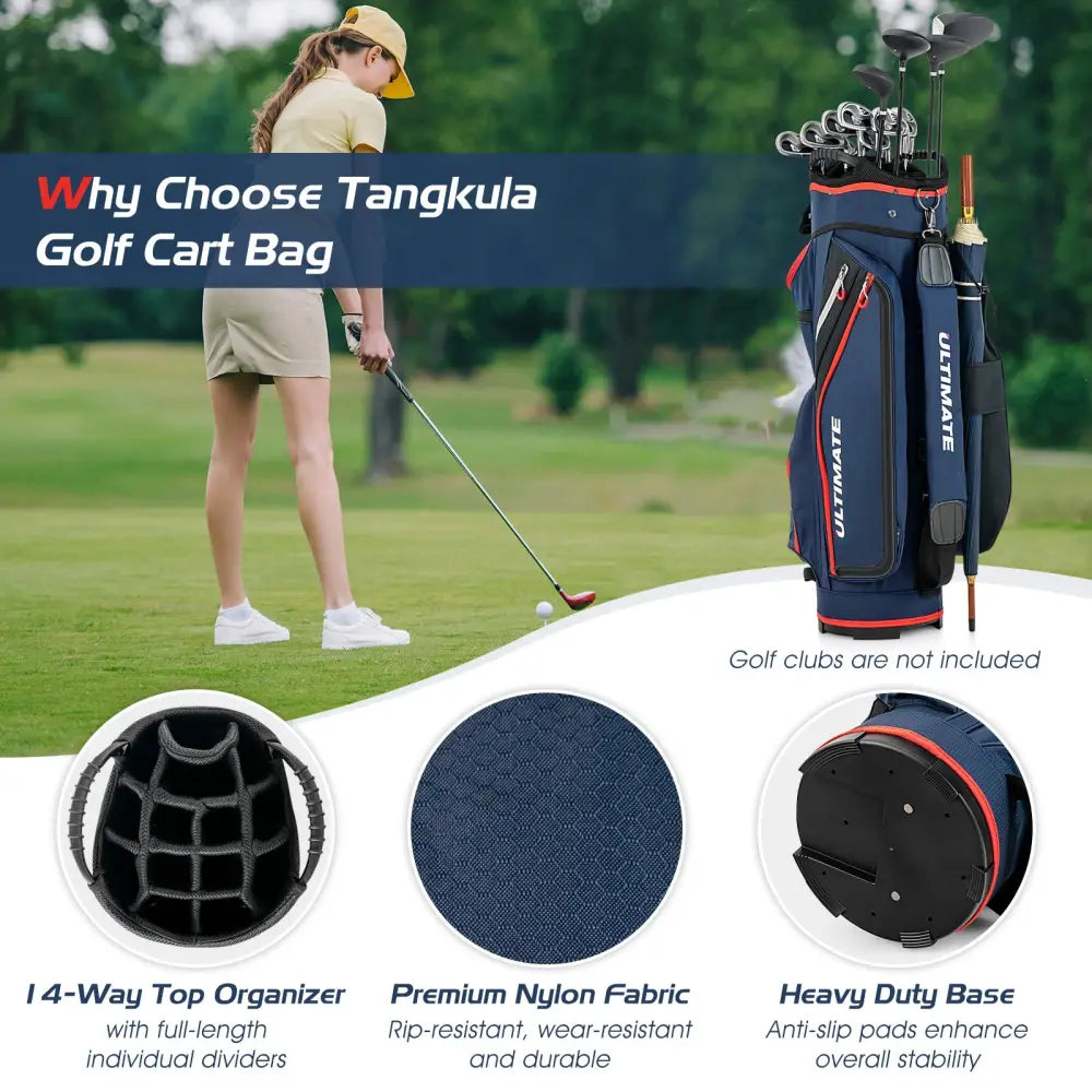 9.5 Inch Golf Cart Bag with 14 Way Dividers Top Organizer-Navy - Navy - Golf
