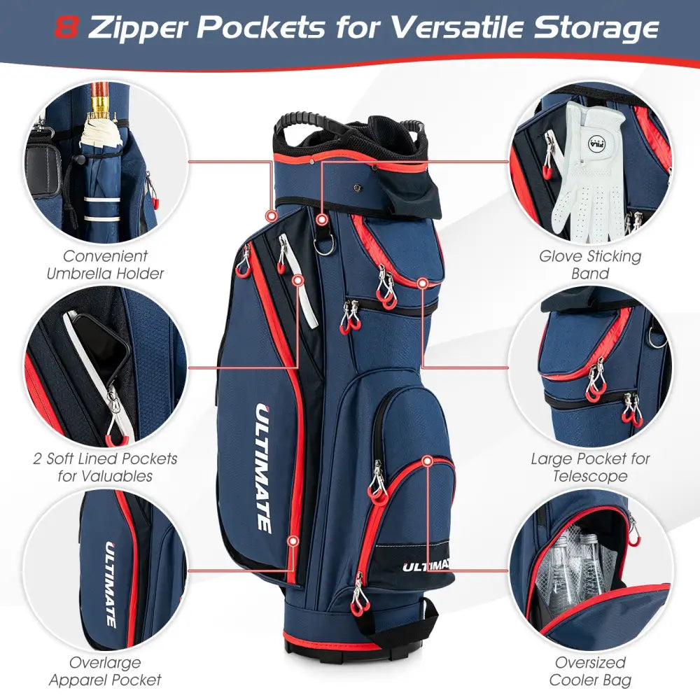 9.5 Inch Golf Cart Bag with 14 Way Dividers Top Organizer-Navy - Navy - Golf