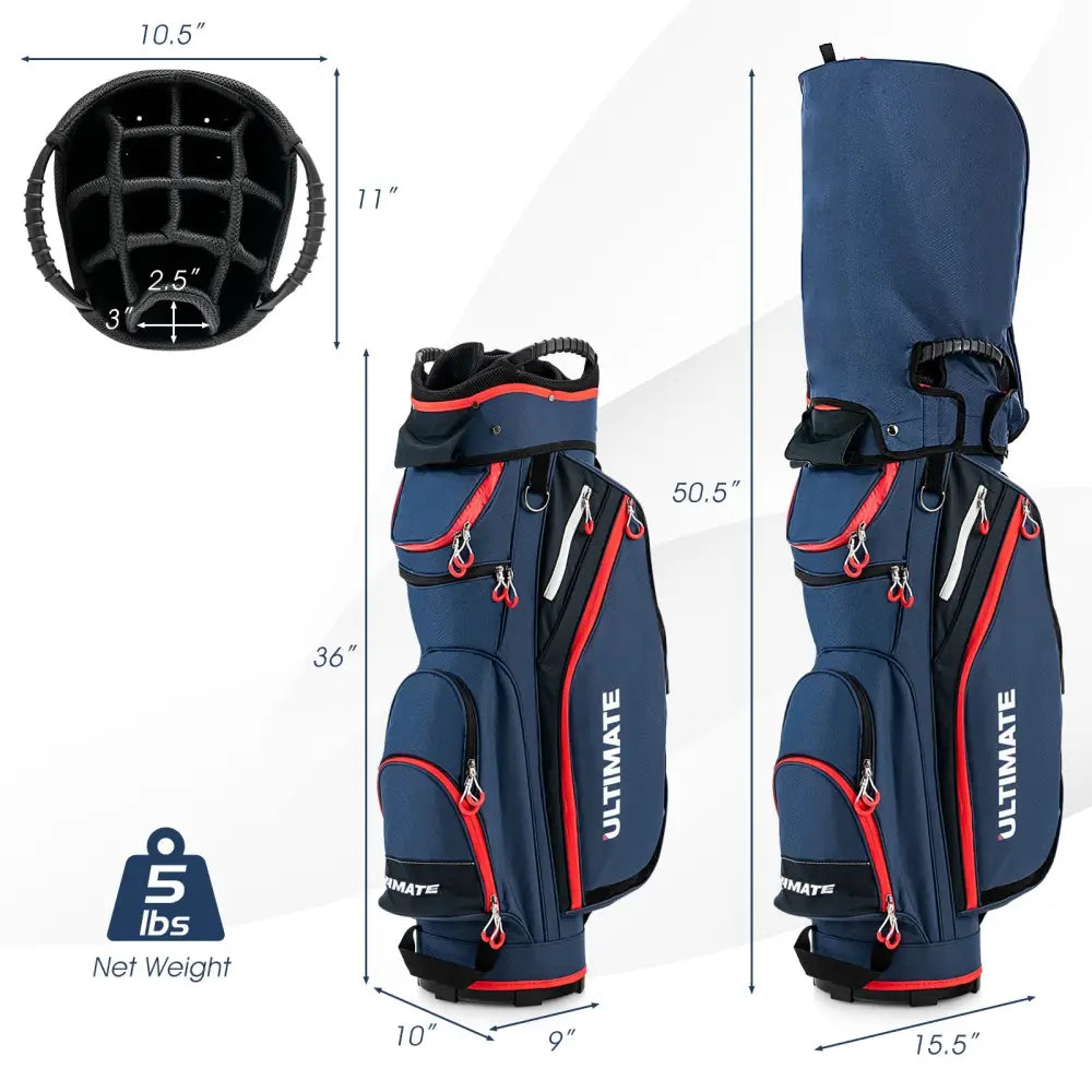 9.5 Inch Golf Cart Bag with 14 Way Dividers Top Organizer-Navy - Navy - Golf