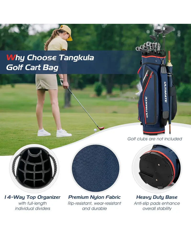 9.5 Inch Golf Cart Bag with 14 Way Dividers Top Organizer-Navy - Navy - Golf
