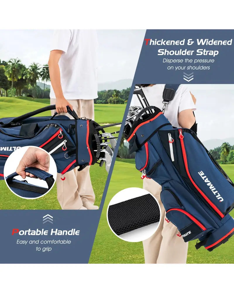 9.5 Inch Golf Cart Bag with 14 Way Dividers Top Organizer-Navy - Navy - Golf