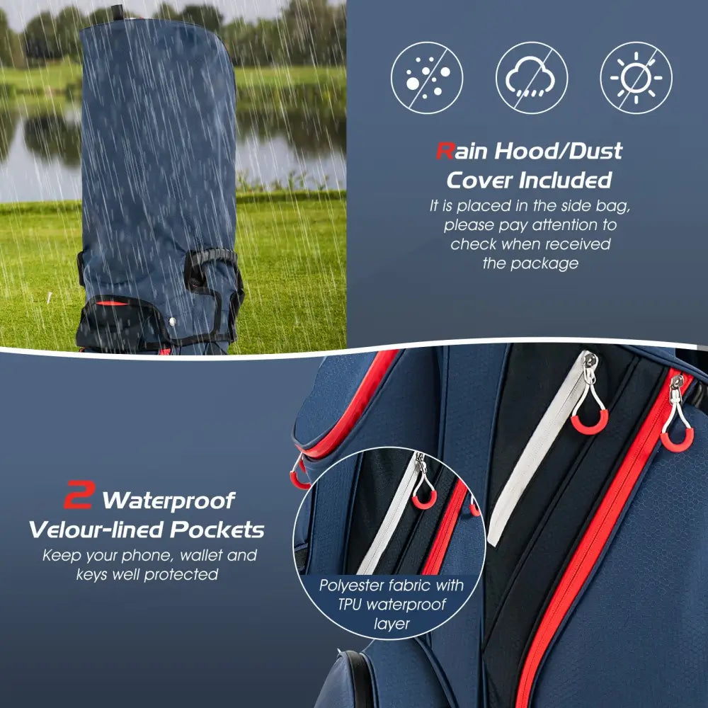 9.5 Inch Golf Cart Bag with 14 Way Dividers Top Organizer-Navy - Navy - Golf