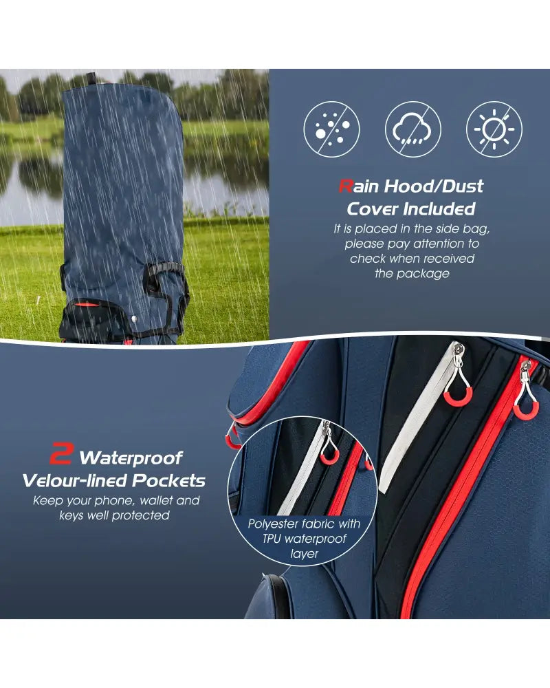 9.5 Inch Golf Cart Bag with 14 Way Dividers Top Organizer-Navy - Navy - Golf