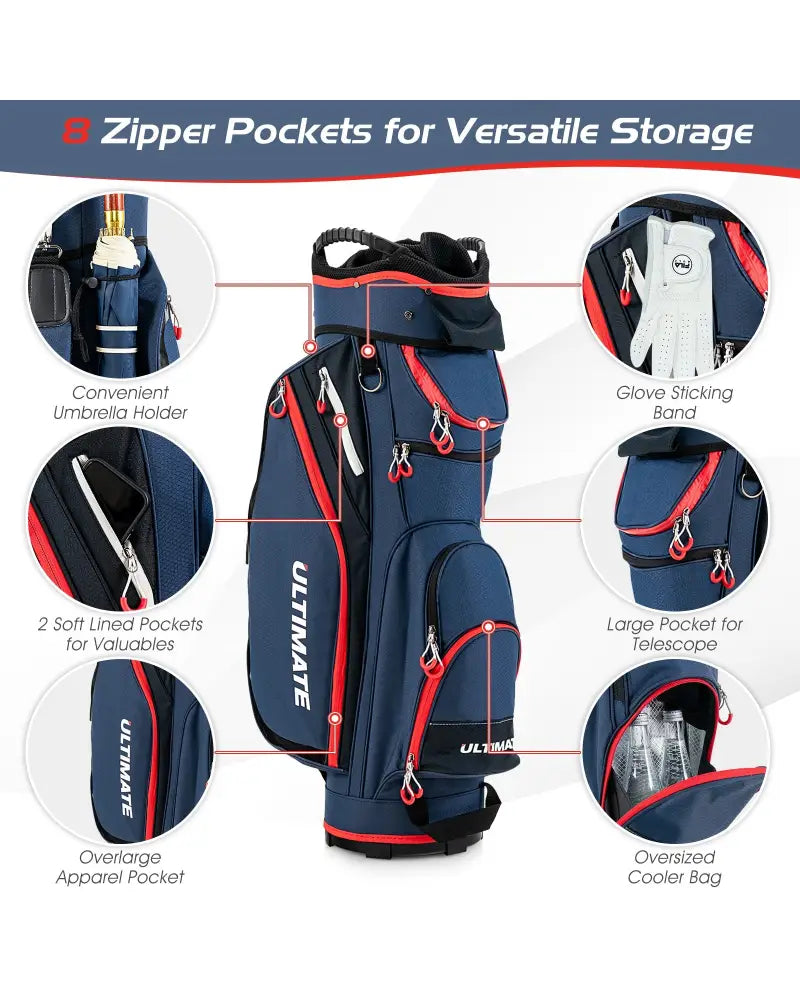 9.5 Inch Golf Cart Bag with 14 Way Dividers Top Organizer-Navy - Navy - Golf