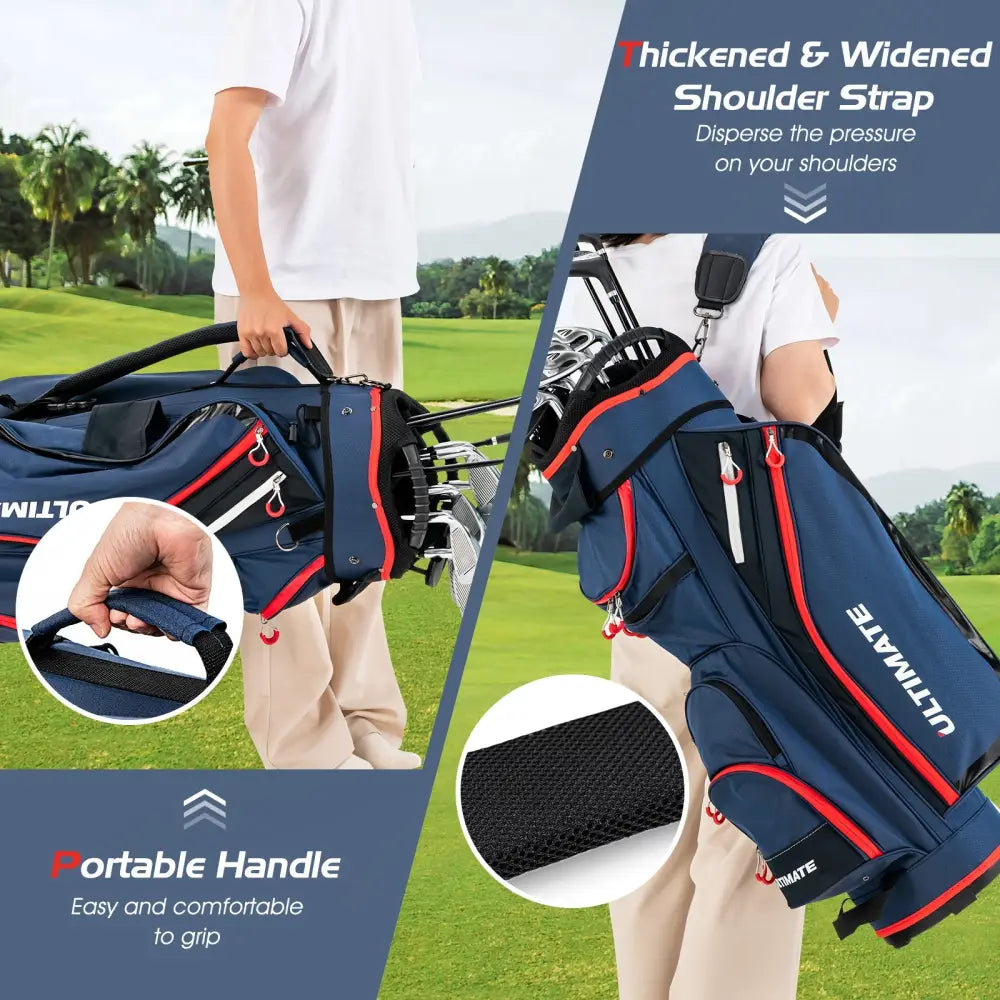9.5 Inch Golf Cart Bag with 14 Way Dividers Top Organizer-Navy - Navy - Golf