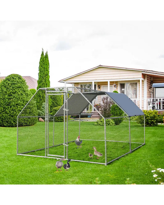 9.5 x 12.5 Feet Large Walk In Chicken Coop Run House - Silver - Chicken Coops
