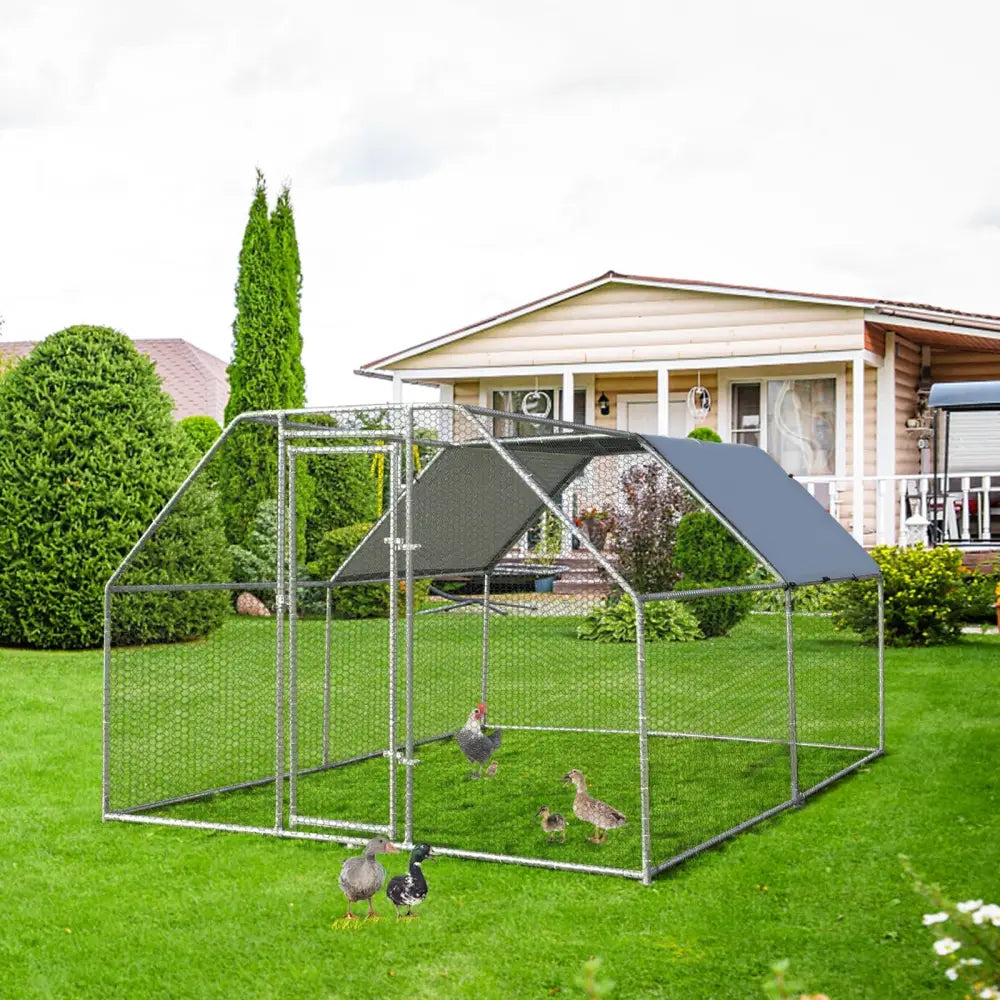 9.5 x 12.5 Feet Large Walk In Chicken Coop Run House - Silver - Chicken Coops