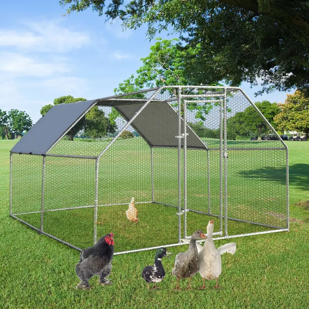9.5 x 12.5 Feet Large Walk In Chicken Coop Run House - Silver - Chicken Coops