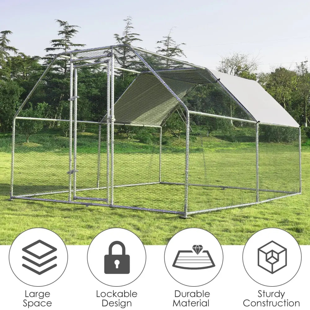 9.5 x 12.5 Feet Large Walk In Chicken Coop Run House - Silver - Chicken Coops