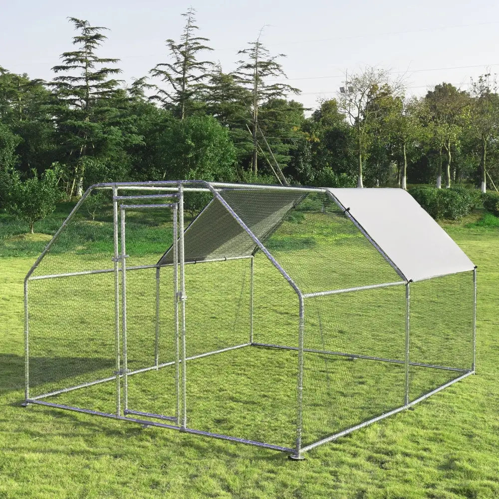 9.5 x 12.5 Feet Large Walk In Chicken Coop Run House - Silver - Chicken Coops