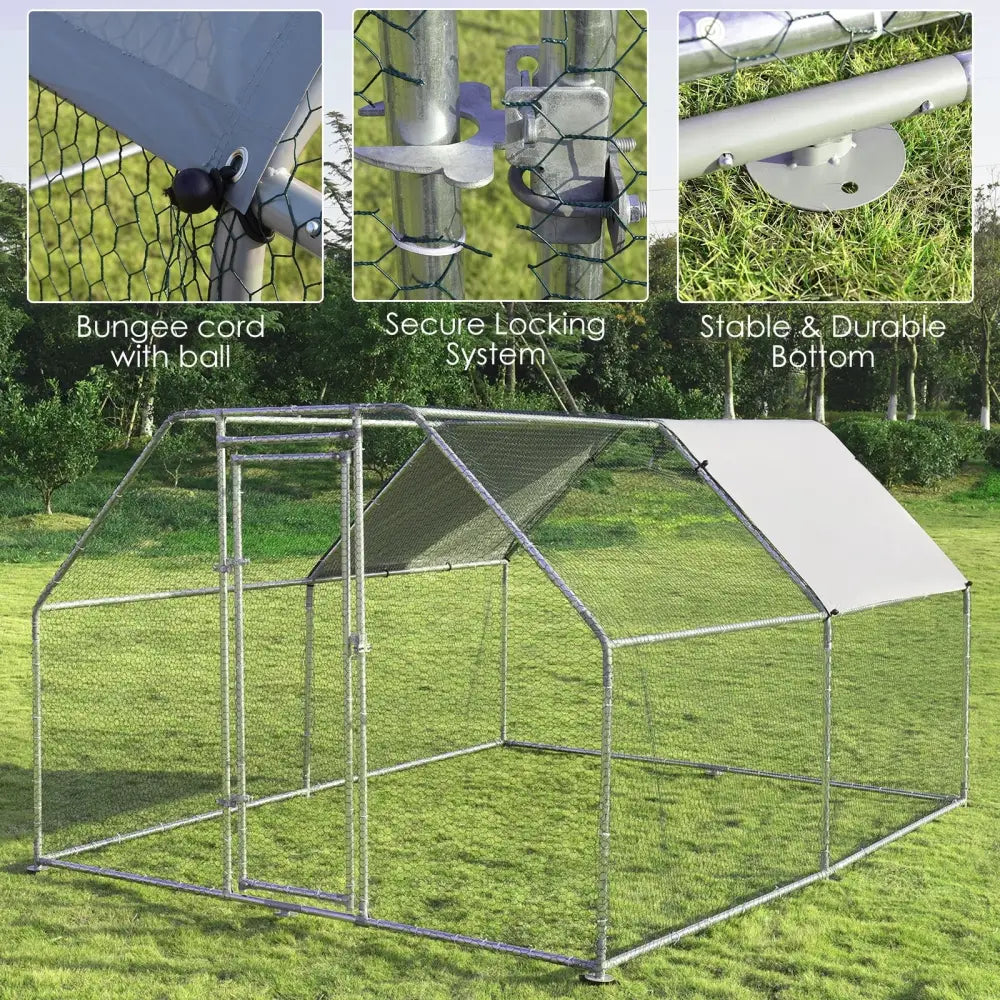 9.5 x 12.5 Feet Large Walk In Chicken Coop Run House - Silver - Chicken Coops