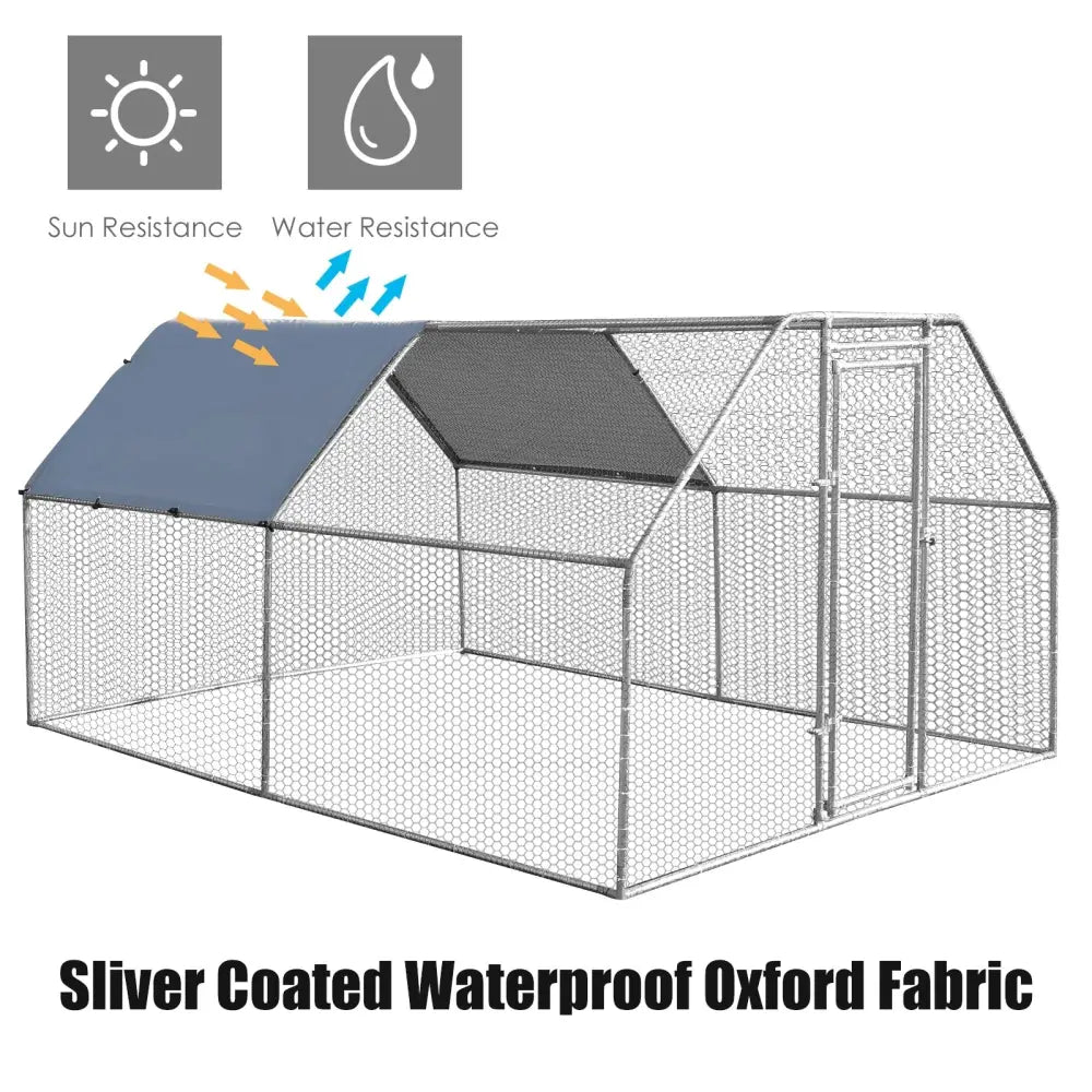 9.5 x 12.5 Feet Large Walk In Chicken Coop Run House - Silver - Chicken Coops
