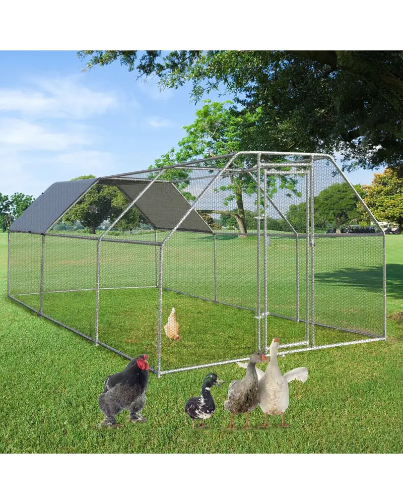 9.5 x 19 Feet Large Walk In Chicken Coop - Silver - Chicken Coops