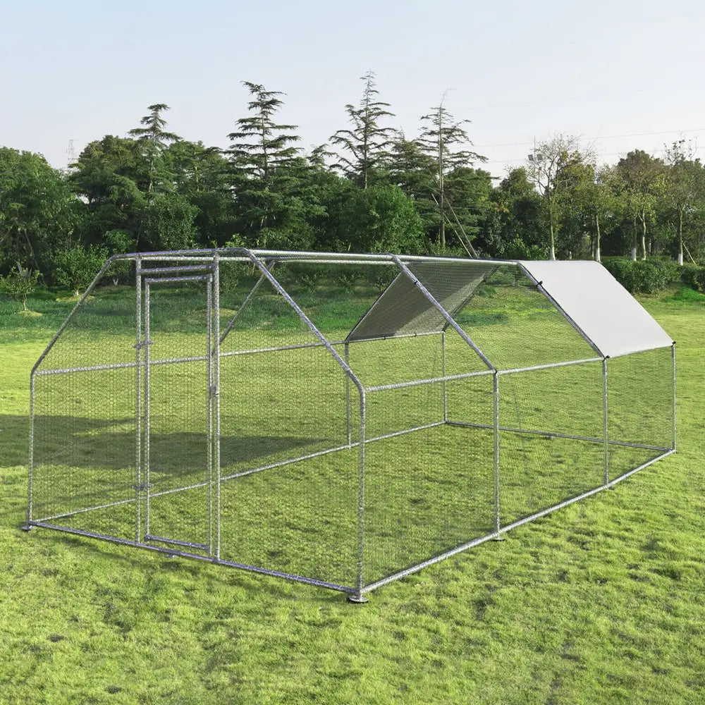 9.5 x 19 Feet Large Walk In Chicken Coop - Silver - Chicken Coops