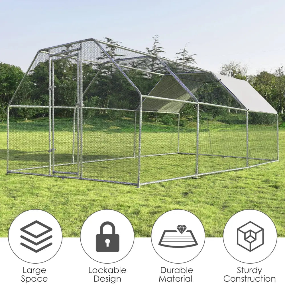 9.5 x 19 Feet Large Walk In Chicken Coop - Silver - Chicken Coops