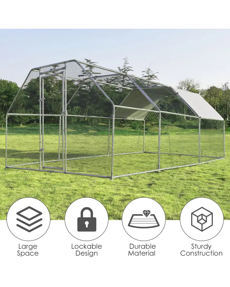 9.5 x 19 Feet Large Walk In Chicken Coop - Silver - Chicken Coops