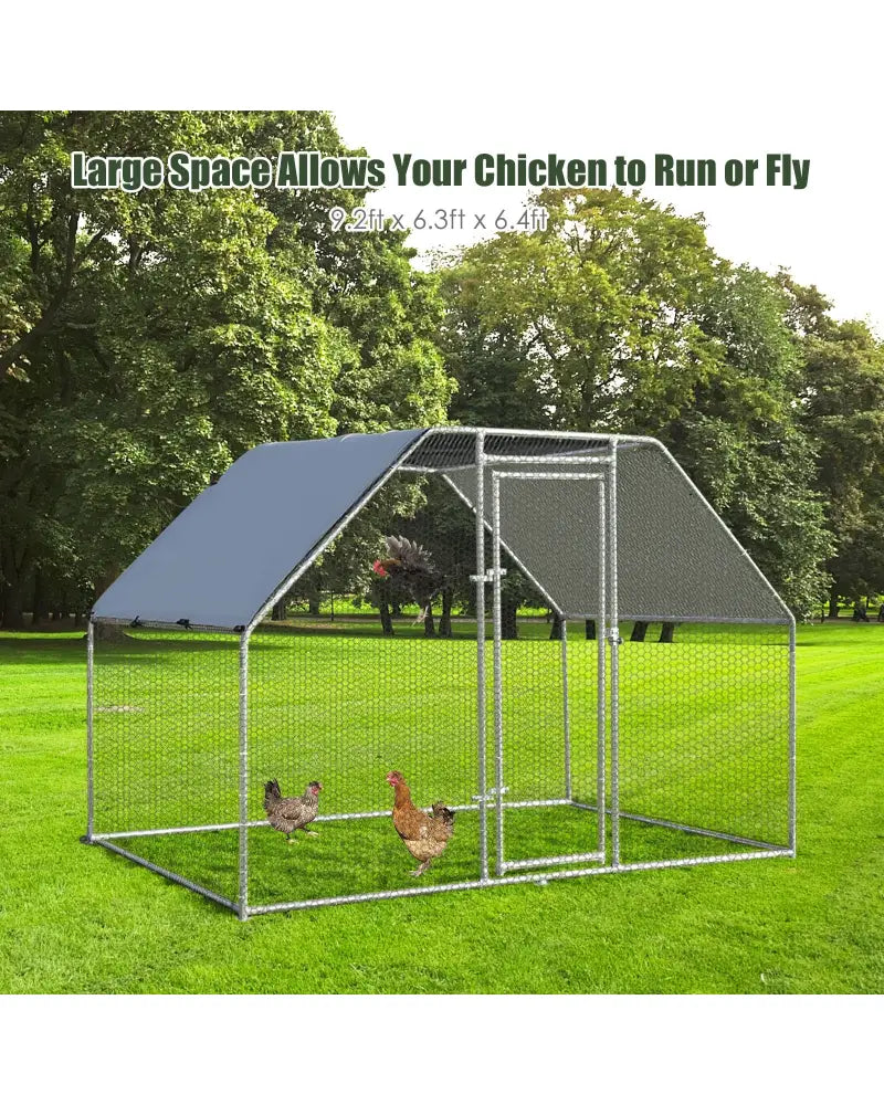 9.5 x 6.5 Feet Large Walk In Chicken Run Cage - Silver - Chicken Coops