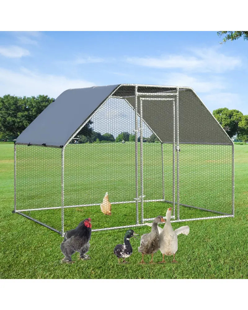 9.5 x 6.5 Feet Large Walk In Chicken Run Cage - Silver - Chicken Coops