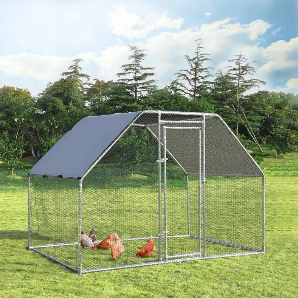 9.5 x 6.5 Feet Large Walk In Chicken Run Cage - Silver - Chicken Coops